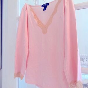 Lauren Pink Long Sleeve Top with Lace Trim